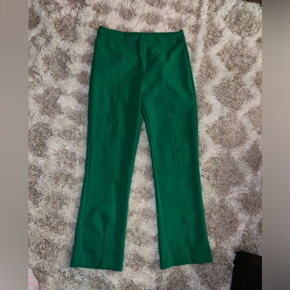 Split Hem Green Trouser Pant